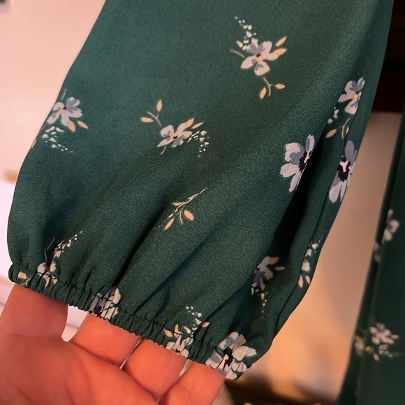 MIAMI Turquoise/Blue/White Floral Gathered Waist Button Up Dress, Sz Large, GUC. - Picture 5 of 8